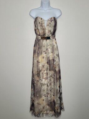 Little Mistress grunge muted floral strapless maxi dance prom dress size 6